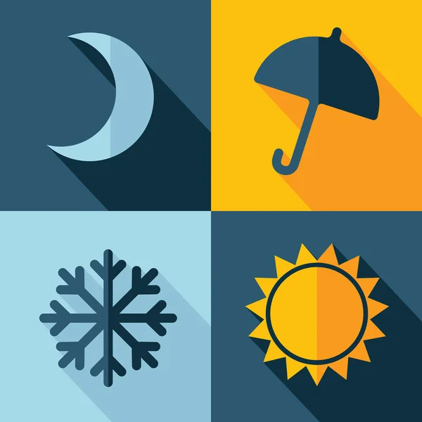 Měsíc, deštník, sníh a slunce ikony — Stockový vektor