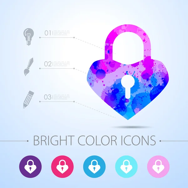 Lock heart watercolor icon — Stok Vektör