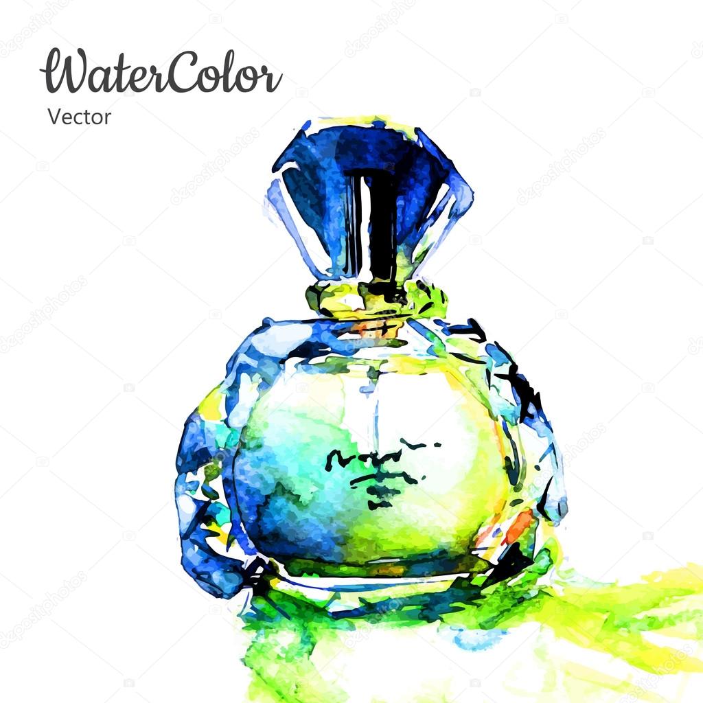 watercolor illustration of perfume bottle