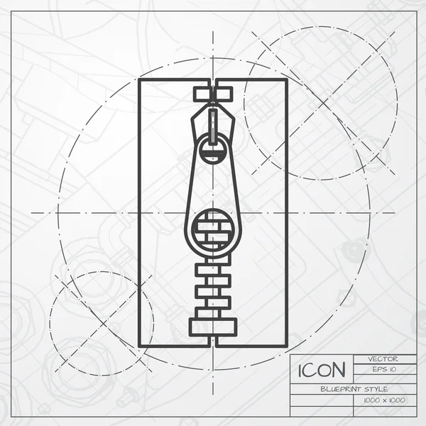 Ikona zipu na pozadí modrotisk — Stockový vektor
