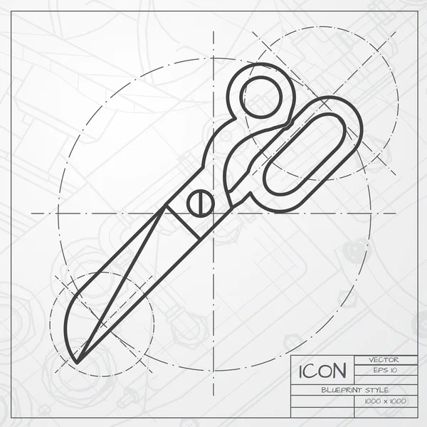 Tailor scissors icon on blueprint background — Stock Vector