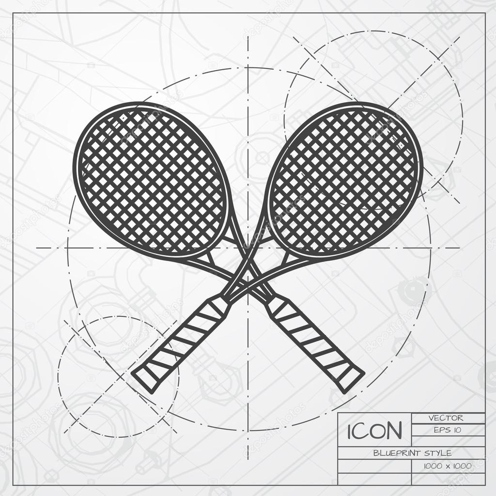 tennis rackets icon on blueprint background