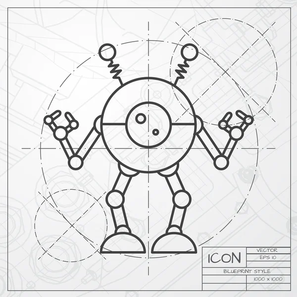 Robot speelgoed pictogram op blauwdruk achtergrond — Stockvector