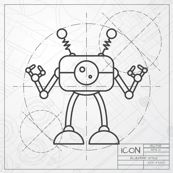 Roboter-Spielzeug-Symbol auf Blaupause Hintergrund — Stockvektor