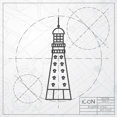 Deniz feneri simgesi blueprint arka plan üzerinde