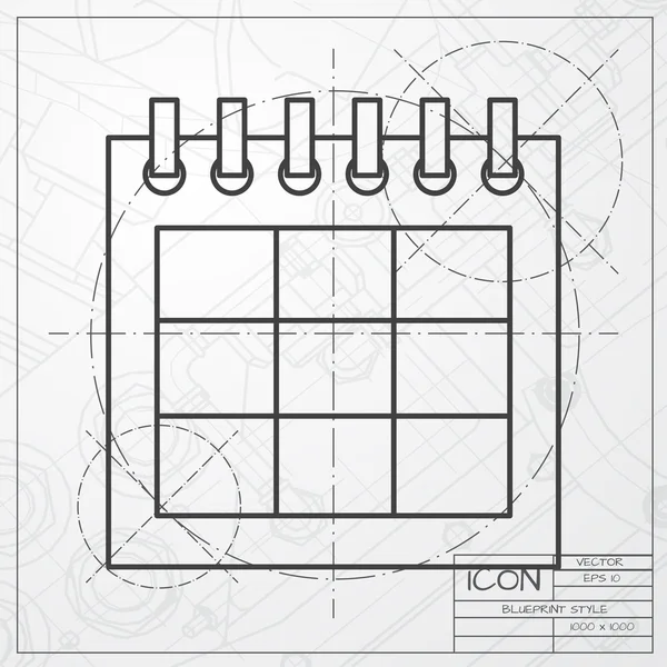 Kalender-ikonen på blueprint bakgrund — Stock vektor