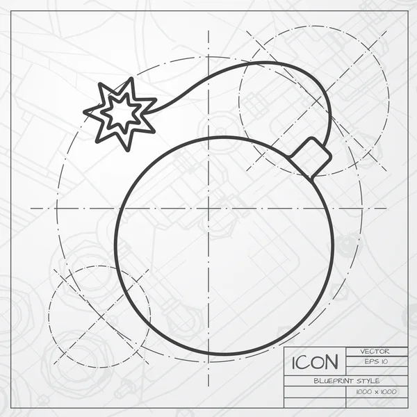 청사진 배경에 폭탄 아이콘 — 스톡 벡터
