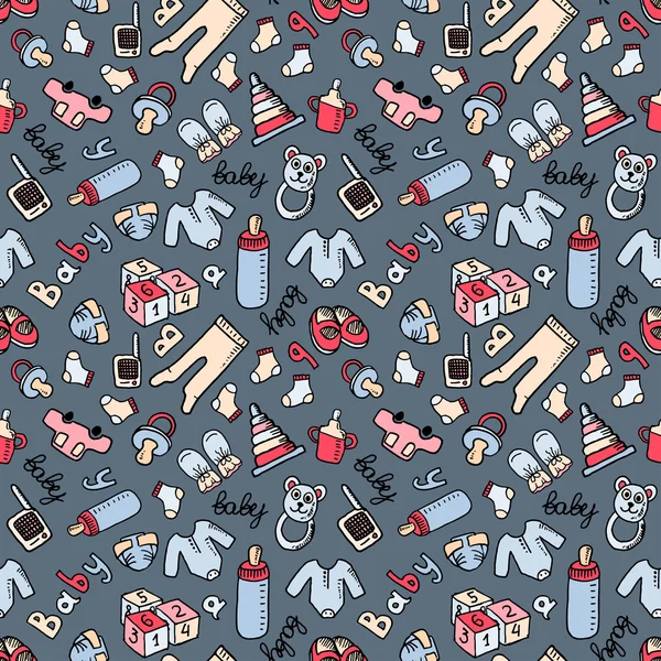 Seamless pattern with baby items — Stock Vector