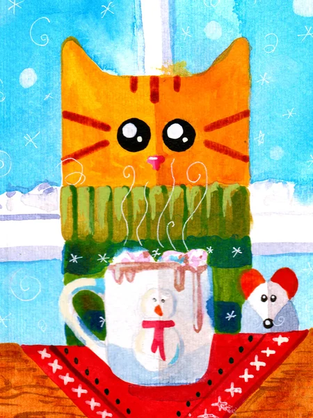 Різдвяні зима кішка — стокове фото