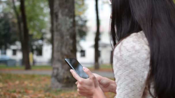 Manos femeninas Escribir SMS mensaje de teléfono táctil — Vídeos de Stock