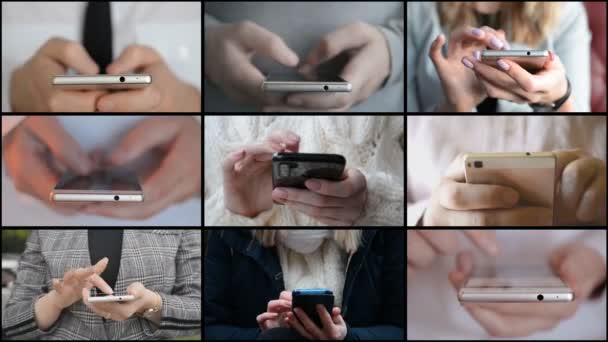 Business concept, mannelijke en vrouwelijke handen dicht met een smartphone in de hand. — Stockvideo