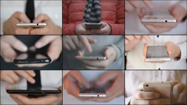 사업가의 손과 전화 — 비디오