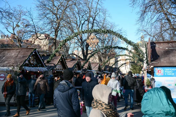 Lviv Ukraine December 2020 People Walk Central Street Square City — Stock Photo, Image