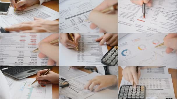 Бизнесмен проверяет финансовые отчеты и графики в офисе — стоковое видео