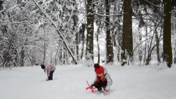 Deux petites sœurs jouant aux boules de neige — Video