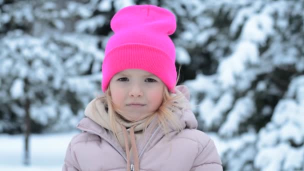 悲しい女の子の肖像画で冬 — ストック動画