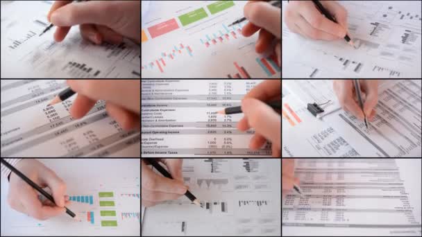 Conceito de negócio de auditores mãos verificando relatório financeiro — Vídeo de Stock