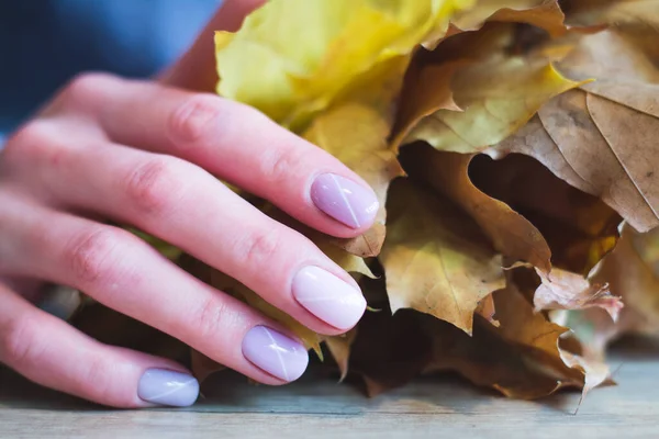 Осенний Букет Желтых Листьев Женской Руке — стоковое фото