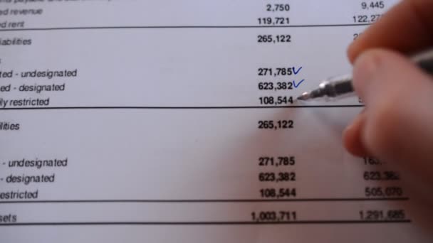 Contable mano calcular el informe financiero — Vídeo de stock