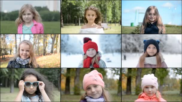 Media wall little girl portrait outdoor — Stock Video