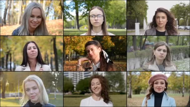 Ni kaukasiske kvinde portræt – Stock-video
