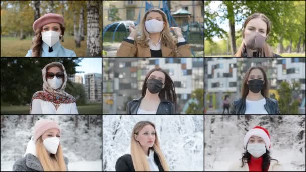 Meisjes met een beschermend masker, de wereldwijde epidemie van virale infecties — Stockvideo