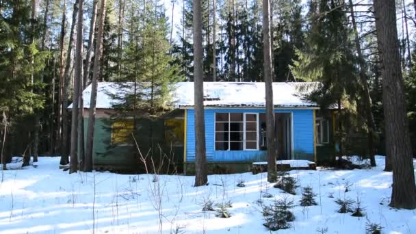 Concept d'apocalypse ou catastrophe mondiale, maison en bois abandonnée dans la forêt — Video