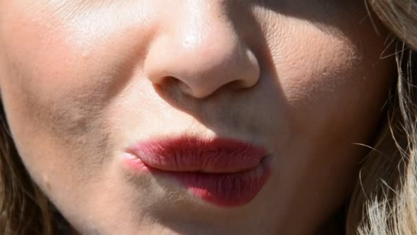 Close-up of female lips red — Stock Video