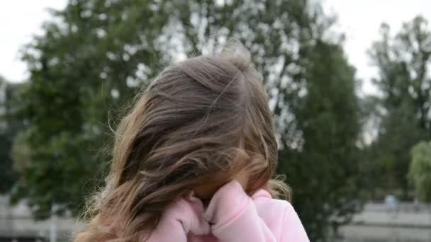 Sad little girl portrait crying — Stock Video