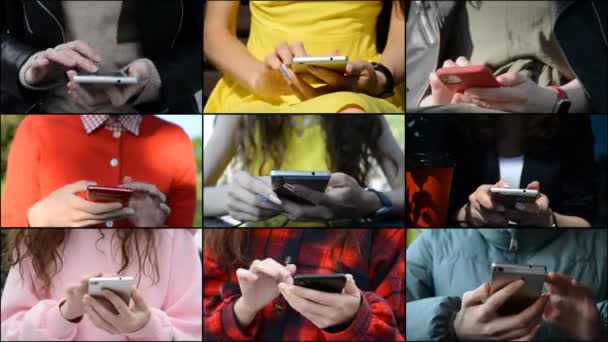 Networked world concept: sociale netwerken verslaving, vrouwelijke handen typen bericht — Stockvideo