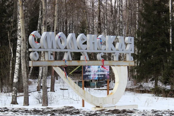 Smolensk Bölgesi Rusya 2016 Kar Orman Ağaçlarının Arka Planında Minsk — Stok fotoğraf