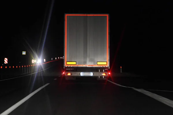 Semi Trailer Truck Lighting Reflection Tape Frame Rear Board Move — Stock Photo, Image