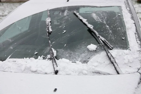 Wipers Clean Car Windshield Snow Winter Snowstorm Icing Vehicle Snowfall — Stock Photo, Image