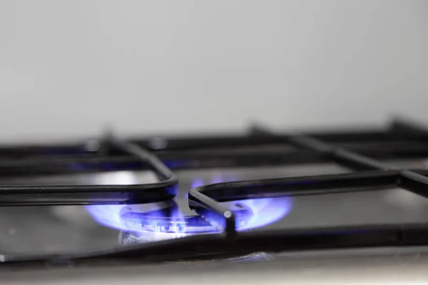 Stufa Gas Acciaio Inox Fith Fiamma Blu Cucina Interna Antincendio — Foto Stock