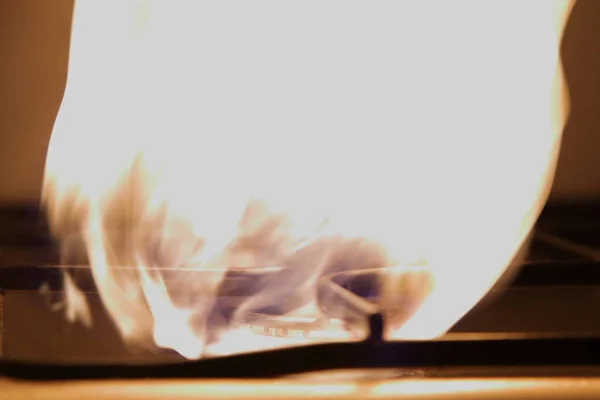 Gáztűzhely Égő Robbanás Közeli Nagy Láng Konyha Tűz Biztonsági Koncepció — Stock Fotó