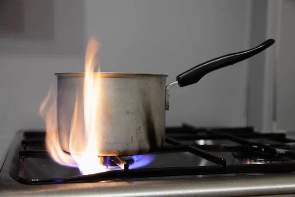 Sartén Vieja Aluminio Cocina Acero Inoxidable Cocina Gas Con Alto —  Fotos de Stock