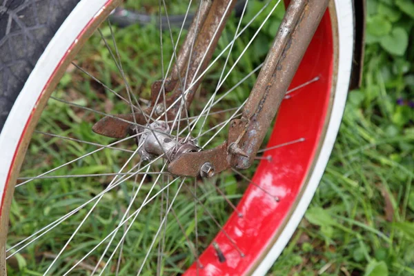 Rueda Delantera Bicicleta Personalizada Roja Con Suspensión Dura Sin Frenos — Foto de Stock