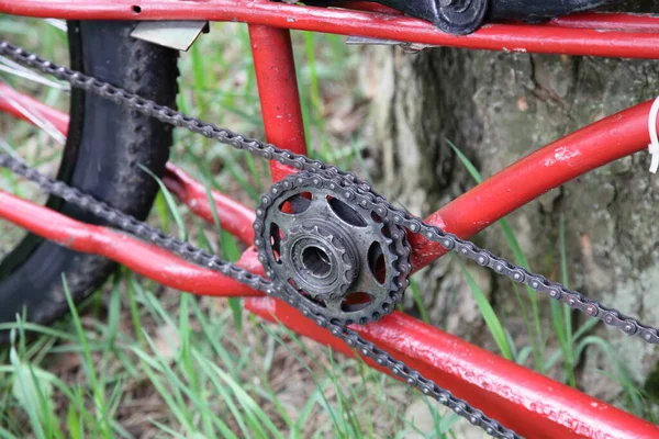 Old Red Custom Bicycle Internal Star Chain Gear Single Speed — Foto de Stock