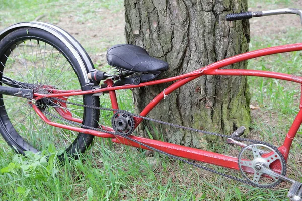 Régi Piros Egyedi Kerékpár Belső Csillag Pedál Lánc Fogaskerék Egysebességes — Stock Fotó