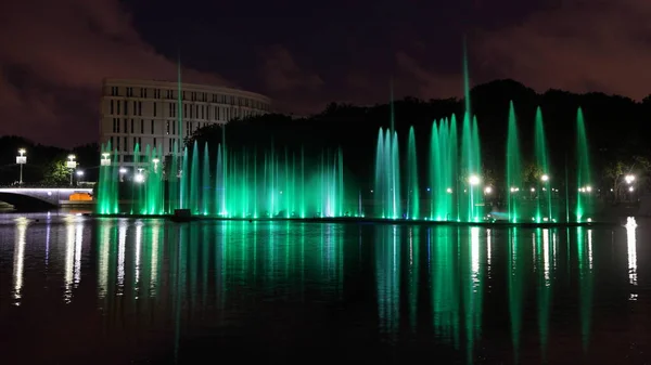 Colorful Green Illuminated Fountains Svisloch River Yanka Kupala Park Summer — Stock Photo, Image