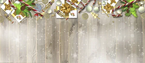 Horisontell Xmas banner på trä — Stockfoto