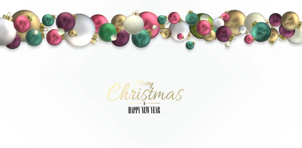 Banner Fondo Horizontal Navidad Blanco Con Símbolo Navidad Realistas Bolas — Foto de Stock