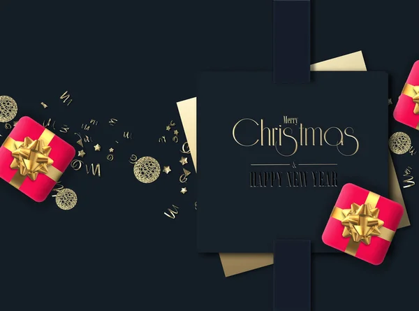아름답고 추상적 크리스마스 카드입니다 현실적 분홍색 태그검은 배경에 렌더링 텍스트 — 스톡 사진