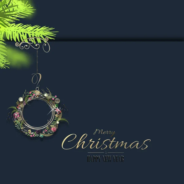 Abstract Christmas Holiday Design Xmas Fir Xmas Floral Wreath Blue — Stockfoto