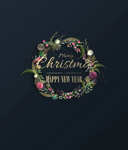 Minimalista Navidad Hermosa Tarjeta Navidad Con Adorno Abstracto Corona Floral —  Fotos de Stock