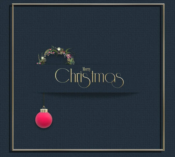 크리스마스 초대장이야 금으로 Xmas Wreath Real Ball Bauble Blue Black — 스톡 사진