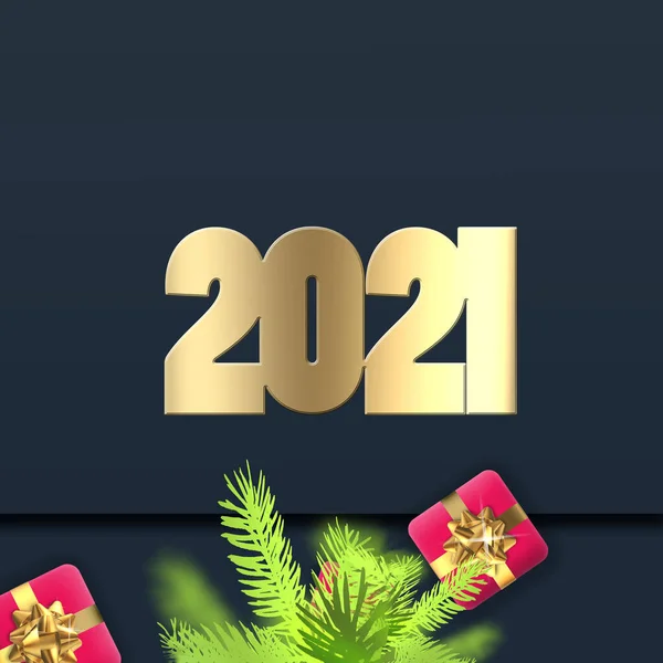 Semester Nyår 2021 Kort Med Guld Siffra 2021 Xmas Trädgrenar — Stockfoto