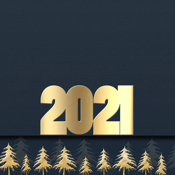 Holiday New Year 2021 Karta Złotą Cyfrą 2021 Abstrakcyjne Choinki — Zdjęcie stockowe