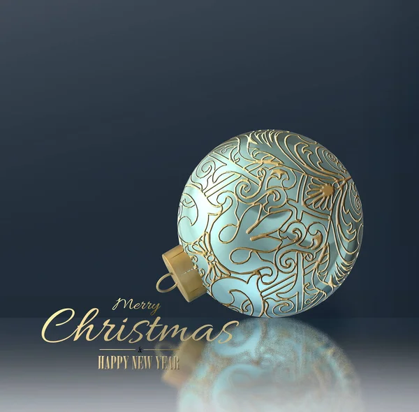 Kerstkaart Nieuwjaar Met Turquoise Blauwe Kerstbal Bauble Met Gouden Ornament — Stockfoto