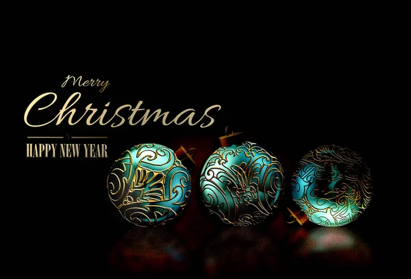 Dramática Tarjeta Navideña Año Nuevo Con Bola Navidad Azul Turquesa — Foto de Stock